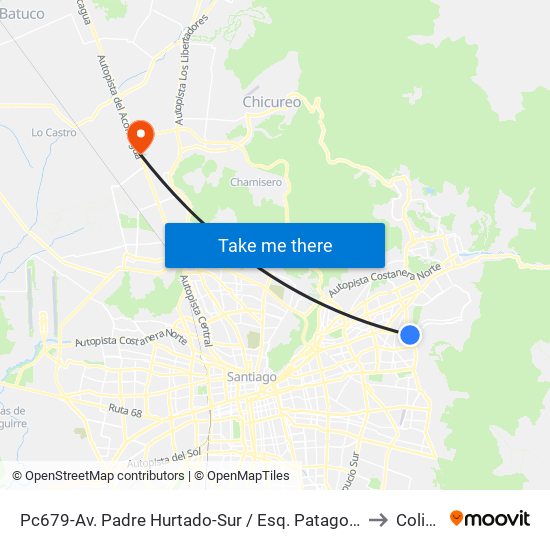 Pc679-Av. Padre Hurtado-Sur / Esq. Patagonia to Colina map