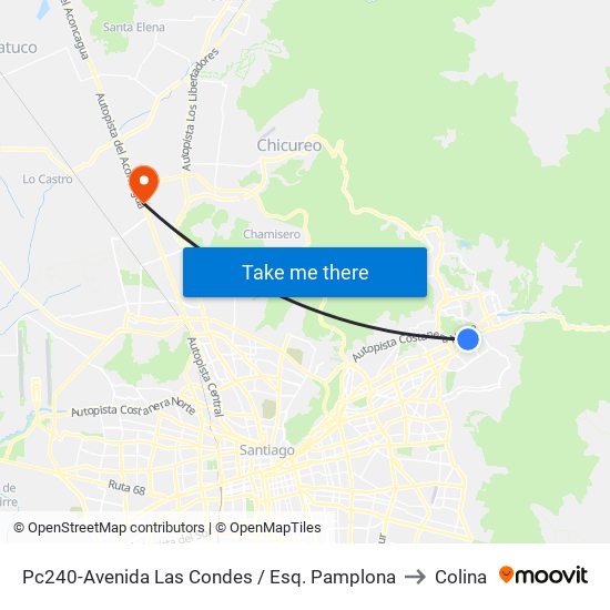 Pc240-Avenida Las Condes / Esq. Pamplona to Colina map
