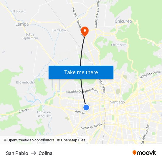 San Pablo to Colina map