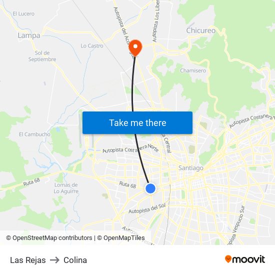 Las Rejas to Colina map
