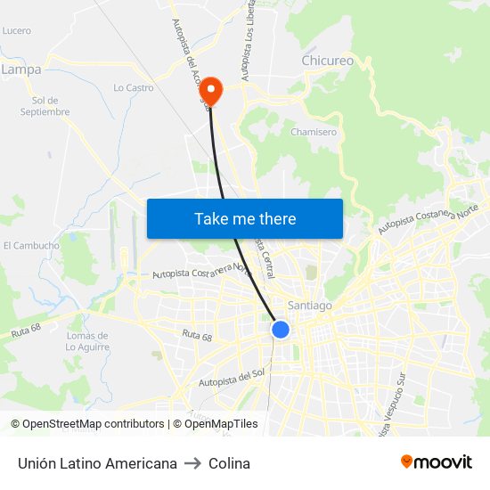 Unión Latino Americana to Colina map