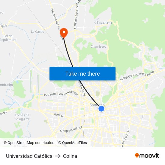 Universidad Católica to Colina map