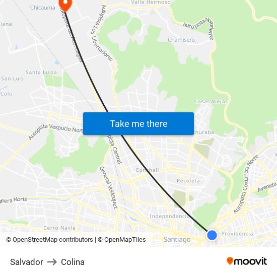 Salvador to Colina map