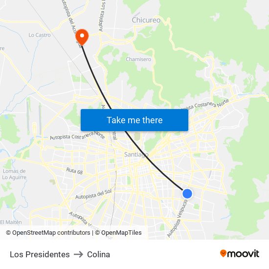 Los Presidentes to Colina map