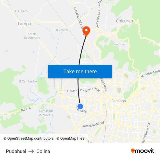 Pudahuel to Colina map