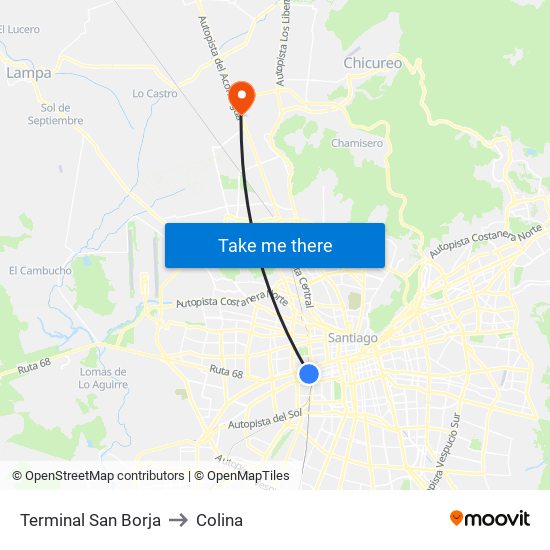 Terminal San Borja to Colina map