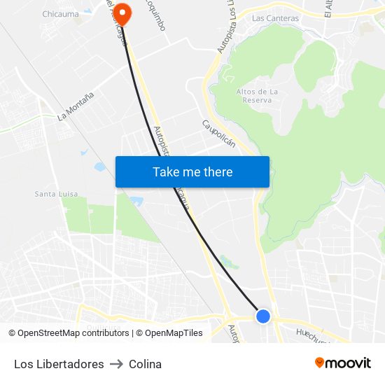 Los Libertadores to Colina map