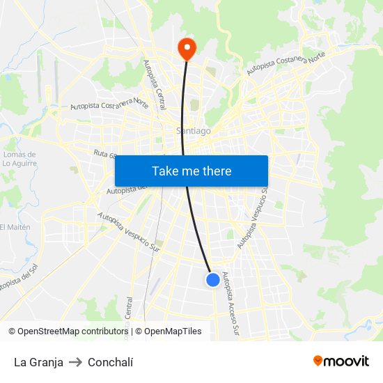 La Granja to Conchalí map