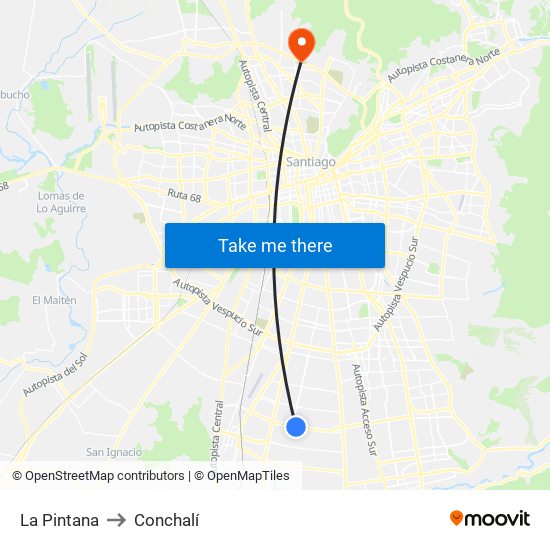 La Pintana to Conchalí map