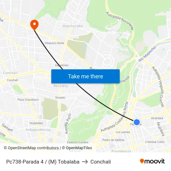 Pc738-Parada 4 / (M) Tobalaba to Conchalí map