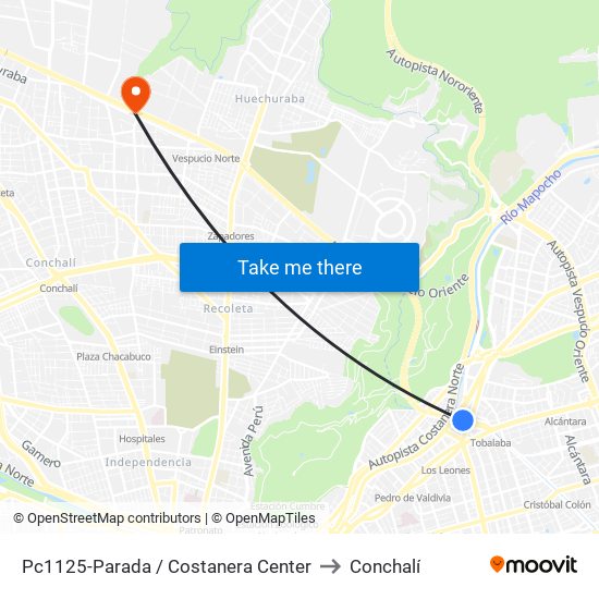 Pc1125-Parada / Costanera Center to Conchalí map