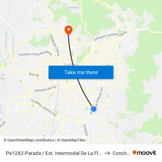 Pe1282-Parada / Est. Intermodal De La Florida to Conchalí map