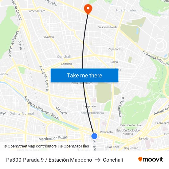 Pa300-Parada 9 / Estación Mapocho to Conchalí map