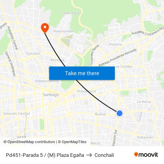 Pd451-Parada 5 / (M) Plaza Egaña to Conchalí map