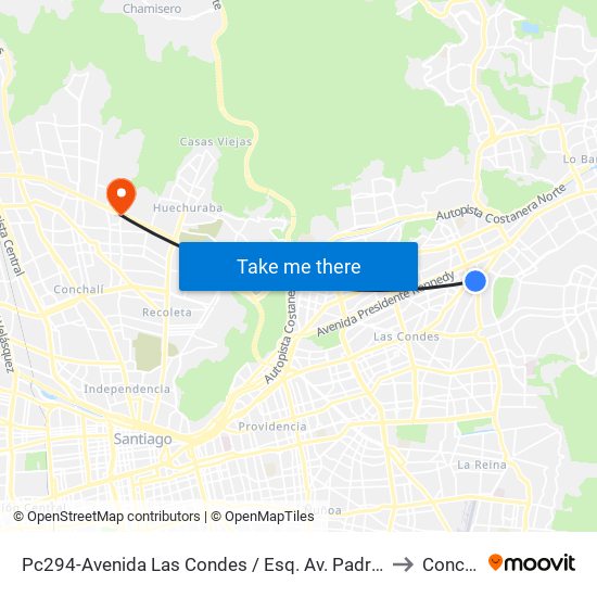 Pc294-Avenida Las Condes / Esq. Av. Padre H. Central to Conchalí map