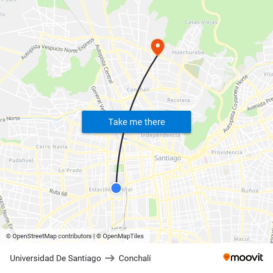 Universidad De Santiago to Conchalí map