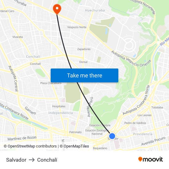 Salvador to Conchalí map