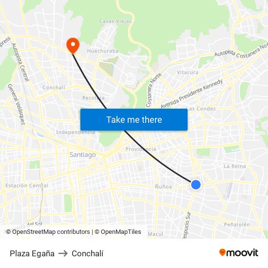 Plaza Egaña to Conchalí map