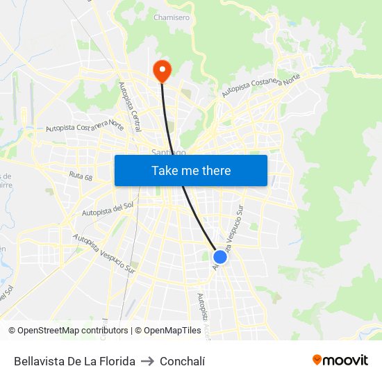 Bellavista De La Florida to Conchalí map