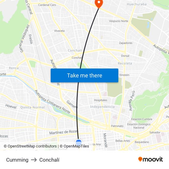 Cumming to Conchalí map