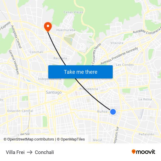 Villa Frei to Conchalí map