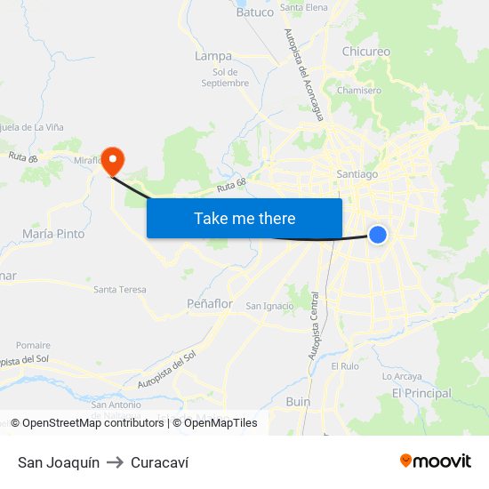 San Joaquín to Curacaví map