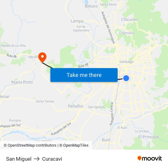 San Miguel to Curacaví map