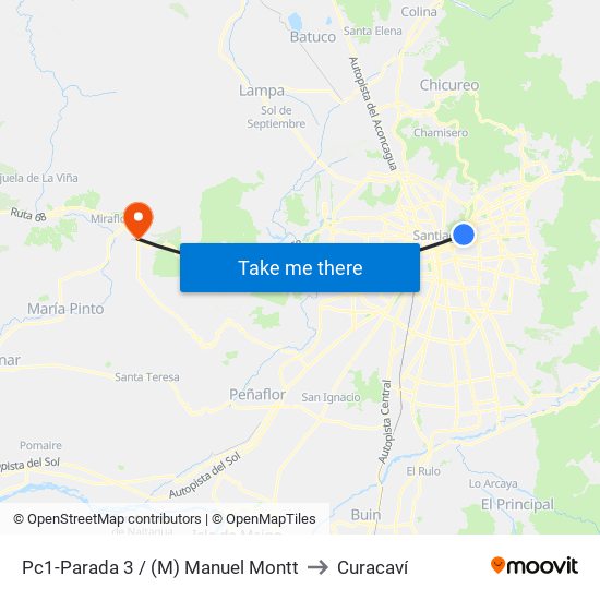 Pc1-Parada 3 / (M) Manuel Montt to Curacaví map