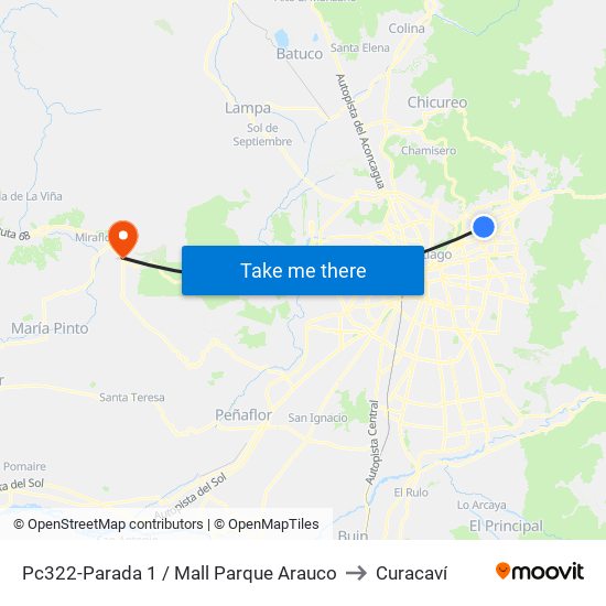Pc322-Parada 1 / Mall Parque Arauco to Curacaví map