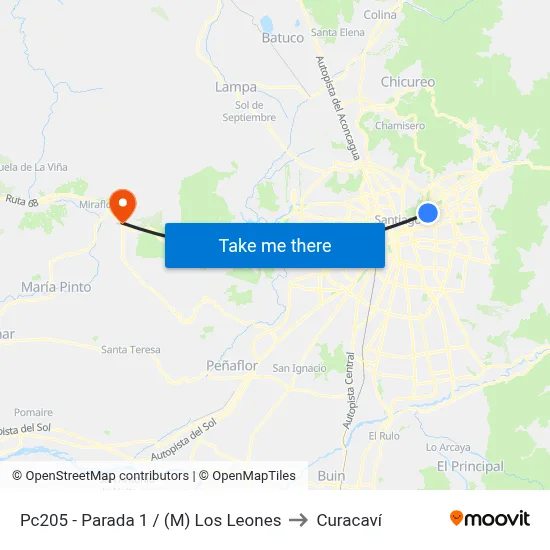 Pc205 - Parada 1 / (M) Los Leones to Curacaví map