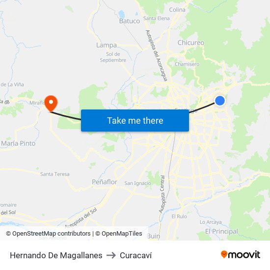 Hernando De Magallanes to Curacaví map