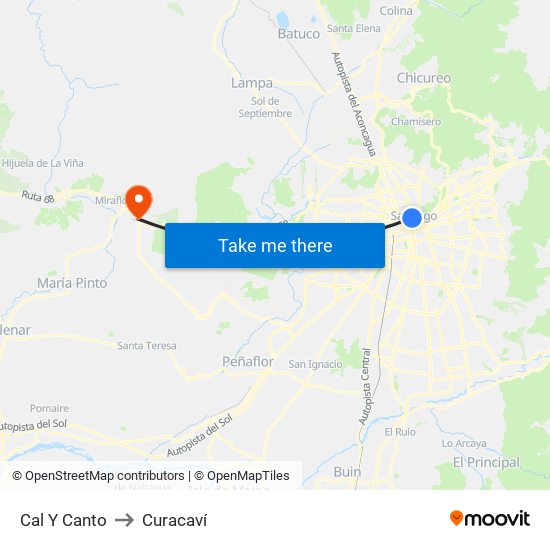Cal Y Canto to Curacaví map