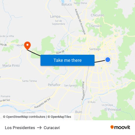 Los Presidentes to Curacaví map