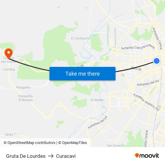 Gruta De Lourdes to Curacaví map