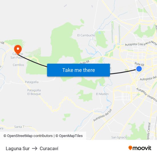 Laguna Sur to Curacaví map