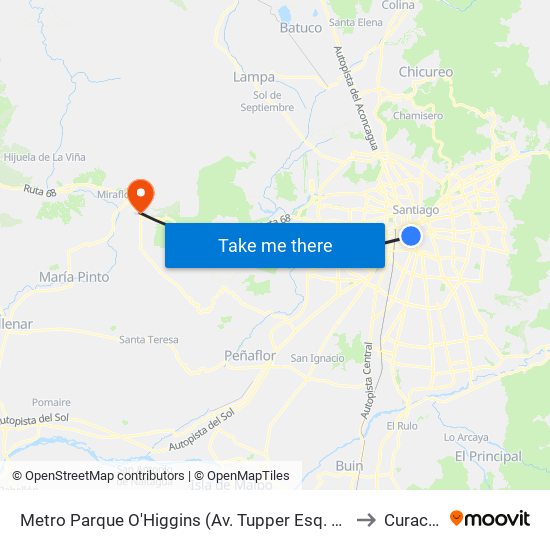 Metro Parque O'Higgins (Av. Tupper Esq. Av. Viel) to Curacaví map