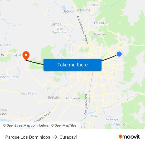 Parque Los Dominicos to Curacaví map