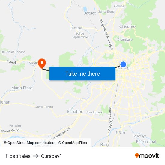 Hospitales to Curacaví map