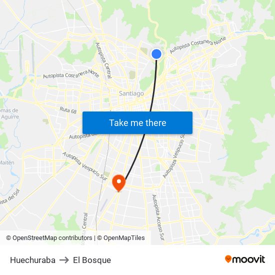 Huechuraba to El Bosque map