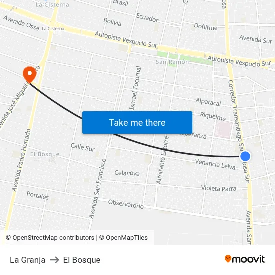 La Granja to El Bosque map