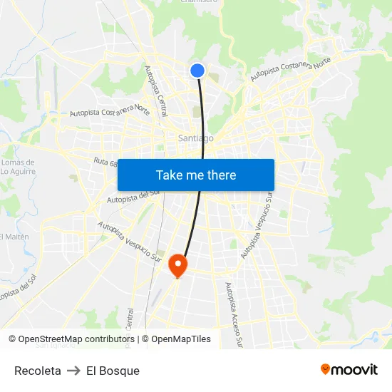 Recoleta to El Bosque map