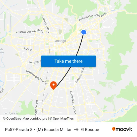 Pc57-Parada 8 / (M) Escuela Militar to El Bosque map
