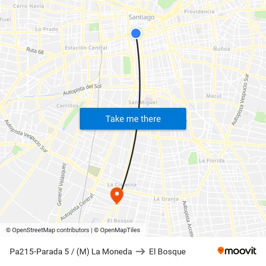 Pa215-Parada 5 / (M) La Moneda to El Bosque map