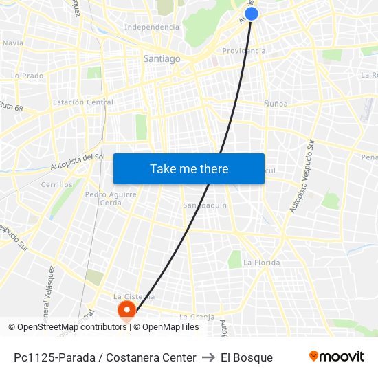 Pc1125-Parada / Costanera Center to El Bosque map