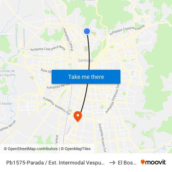 Pb1575-Parada / Est. Intermodal Vespucio Norte to El Bosque map