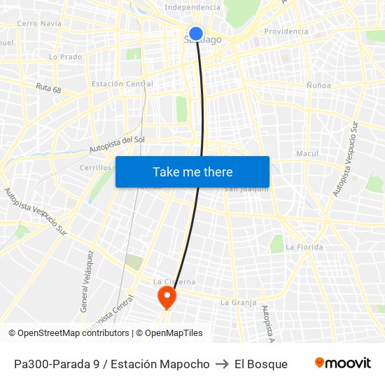 Pa300-Parada 9 / Estación Mapocho to El Bosque map