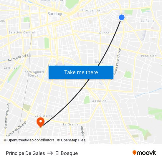 Príncipe De Gales to El Bosque map