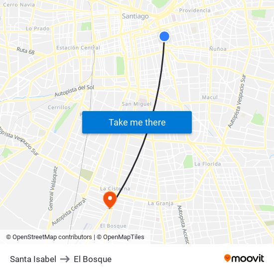 Santa Isabel to El Bosque map