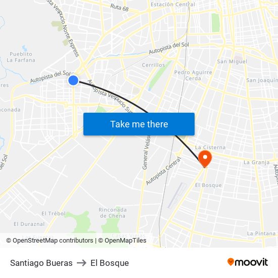 Santiago Bueras to El Bosque map