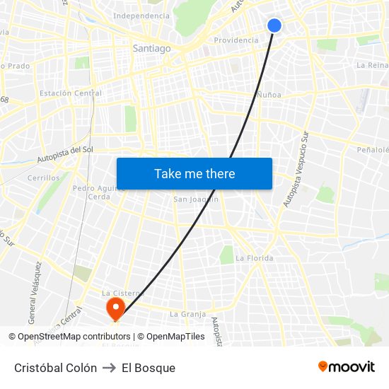 Cristóbal Colón to El Bosque map